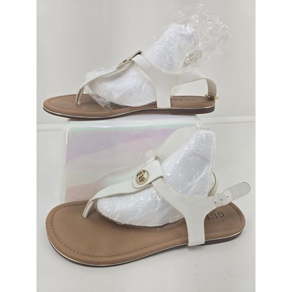 Guess Logo Medallion Flat Sandals White Size 9